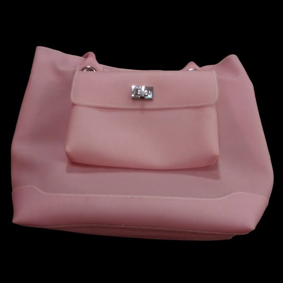 Two Piece Pale Pink Vinyl Bag Set, Purse Set, Handbag Set, 2pc Tote Set - Picture 4 of 16